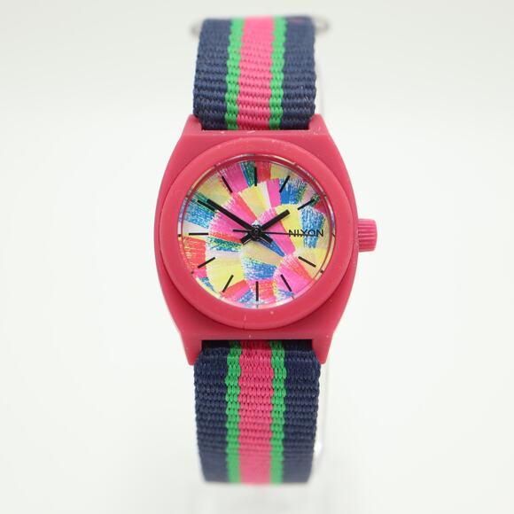Nixon The Small Time Teller Pink Multicolor 26mm Watch Nylon Strap w New Battery - Picture 6 of 14